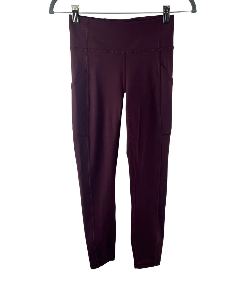 LULULEMON Invigorate Burgundy Leggings Pockets High Waisted Skinny Leg Pull-On 4